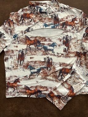 Women's White Long Sleeve Horse Print Top